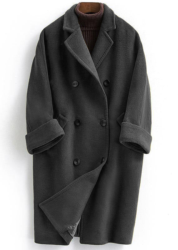 CALORA_ Wollen Lange Winter Jas met Dubbele Borst in plus maat