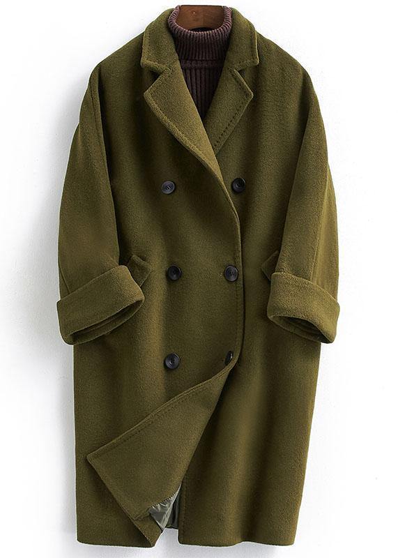 CALORA_ Wollen Lange Winter Jas met Dubbele Borst in plus maat