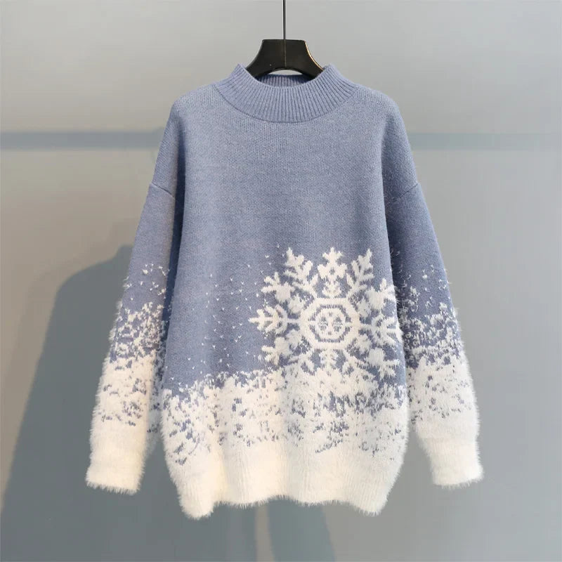 XMAS | Dames kerst sneeuwvlok trui ronde hals-Blazers & Vesten-Calora-Roze-S-Calora
