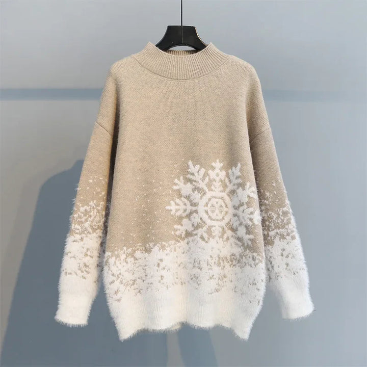 XMAS | Dames kerst sneeuwvlok trui ronde hals-Blazers & Vesten-Calora-Roze-S-Calora
