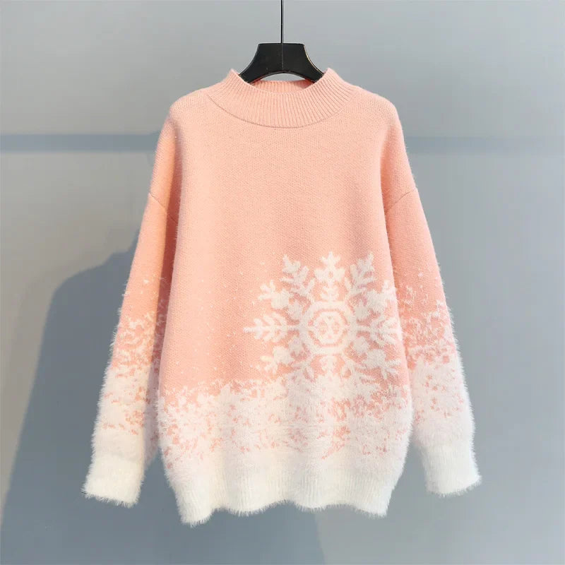 XMAS | Dames kerst sneeuwvlok trui ronde hals-Blazers & Vesten-Calora-Roze-S-Calora