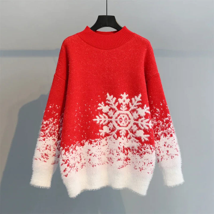 XMAS | Dames kerst sneeuwvlok trui ronde hals-Blazers & Vesten-Calora-Roze-S-Calora
