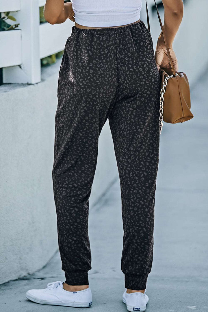 Yasmine | Luipaardprint Joggingbroek met zakken-Wijde Broeken-Calora-Grijs-S-Calora