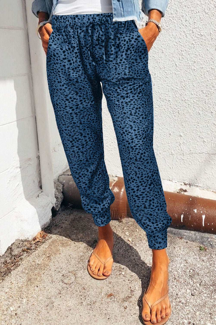 Yasmine | Luipaardprint Joggingbroek met zakken-Wijde Broeken-Calora-Grijs-S-Calora