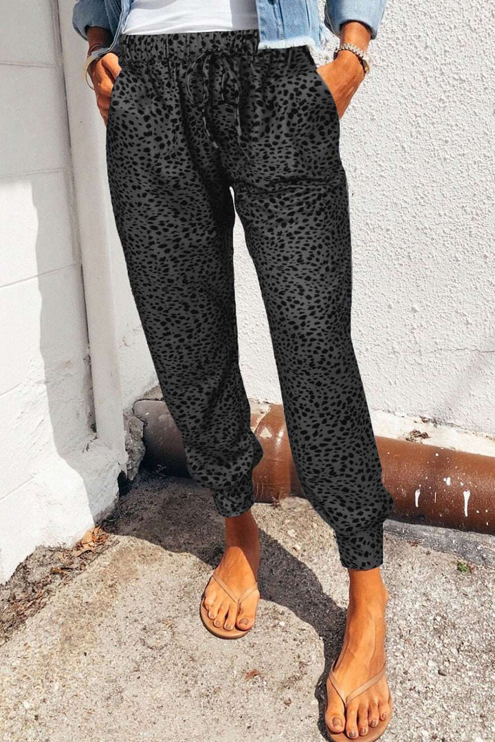 Yasmine | Luipaardprint Joggingbroek met zakken-Wijde Broeken-Calora-Grijs-S-Calora