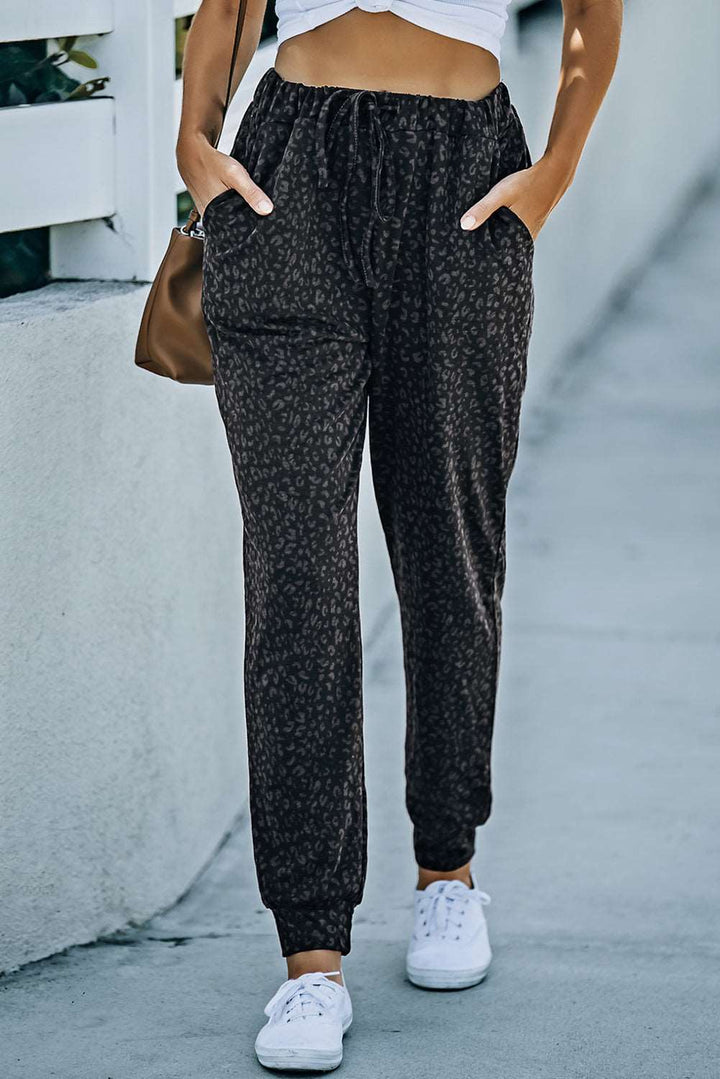 Yasmine | Luipaardprint Joggingbroek met zakken-Wijde Broeken-Calora-Grijs-S-Calora