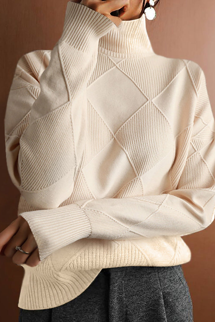 Yvette | Dames trui met hoge kraag en ruitmotief-Blazers & Vesten-Calora-Gebroken wit-S-Calora