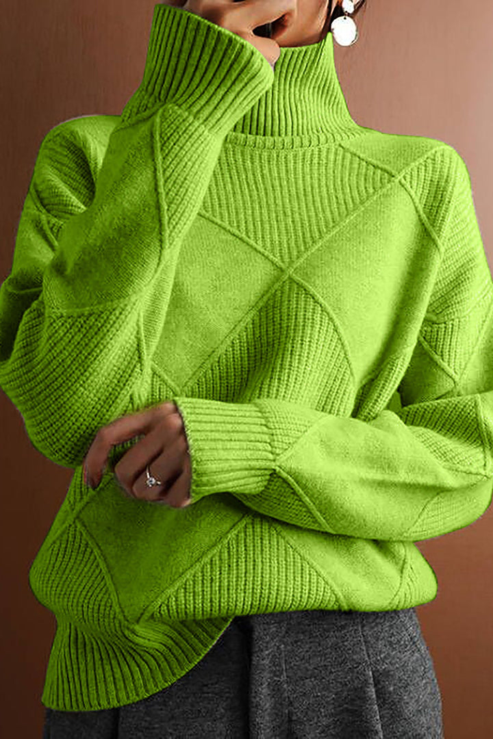 Yvette | Dames trui met hoge kraag en ruitmotief-Blazers & Vesten-Calora-Groen-S-Calora