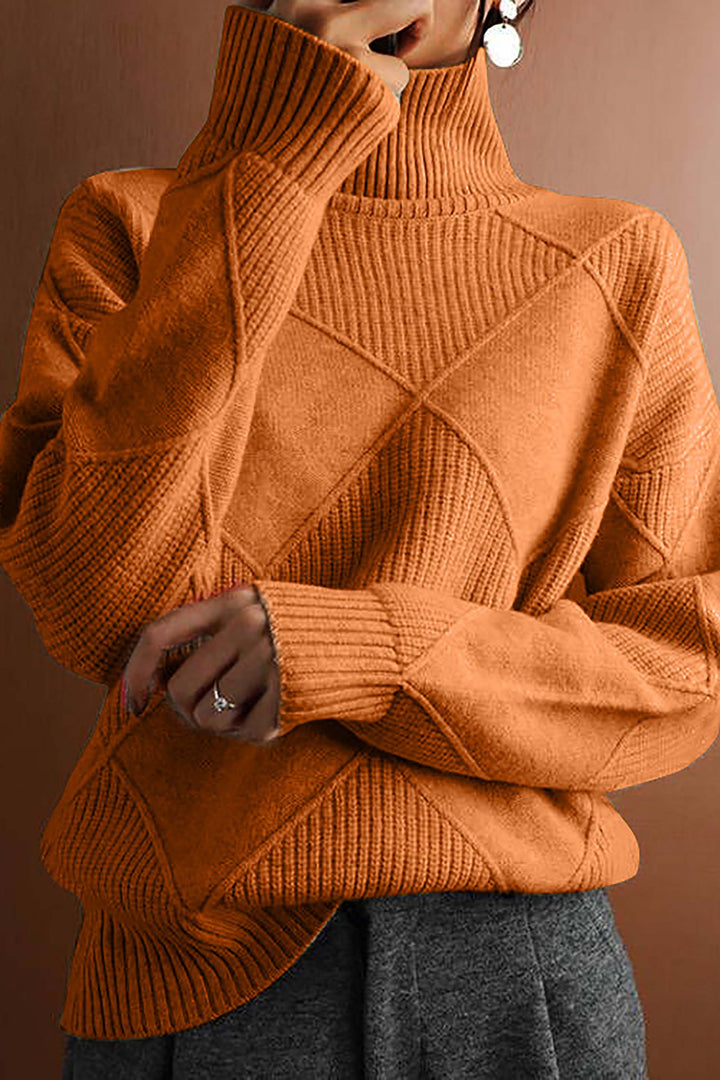 Yvette | Dames trui met hoge kraag en ruitmotief-Blazers & Vesten-Calora-Oranje-bruin-S-Calora