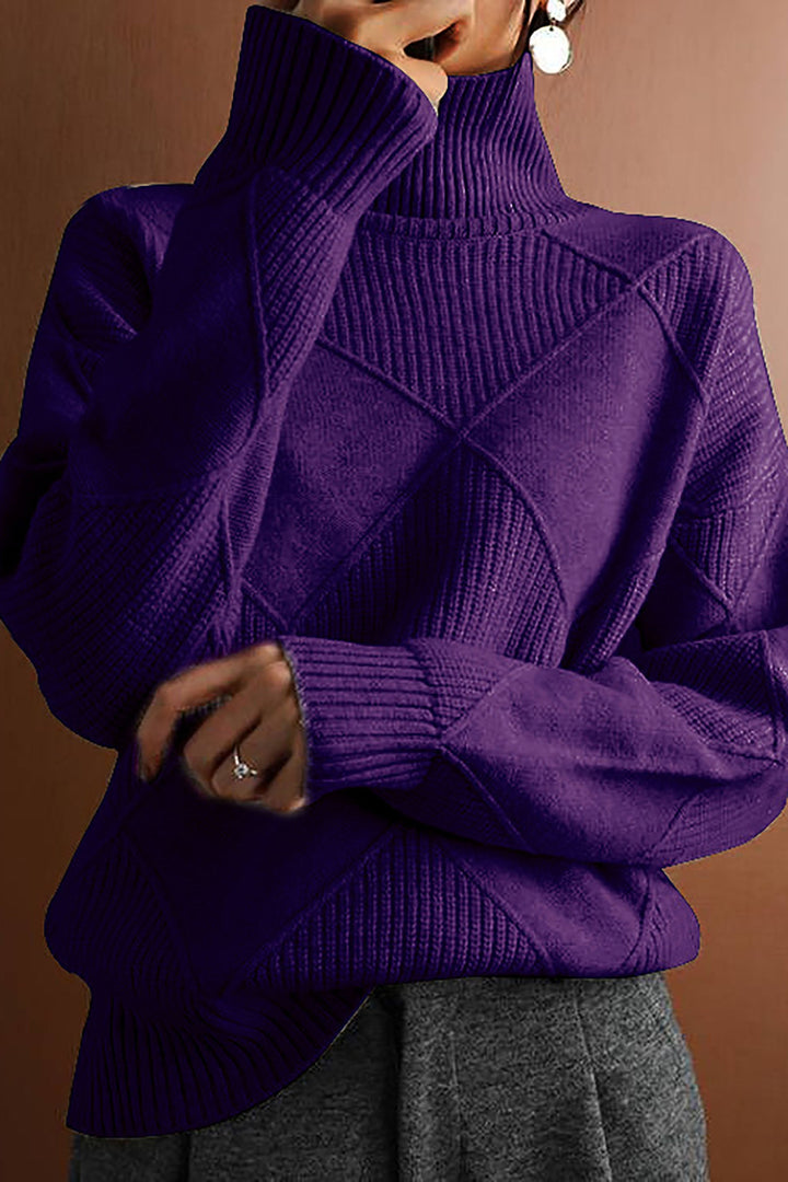 Yvette | Dames trui met hoge kraag en ruitmotief-Blazers & Vesten-Calora-Paars-S-Calora