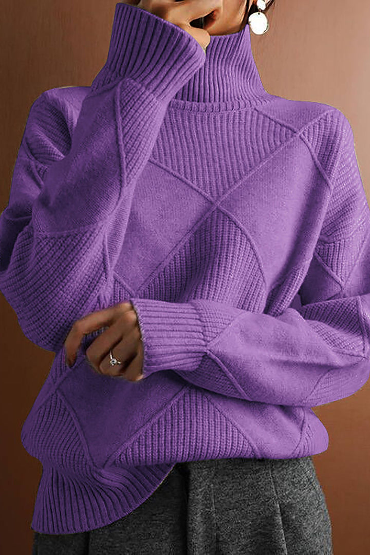 Yvette | Dames trui met hoge kraag en ruitmotief-Blazers & Vesten-Calora-Violet-S-Calora