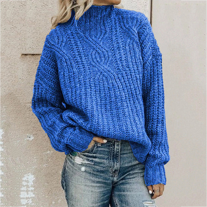 Yvonne | Dames hoge kraag gedraaide gebreide trui-Blazers & Vesten-Calora-Blauw-S-Calora