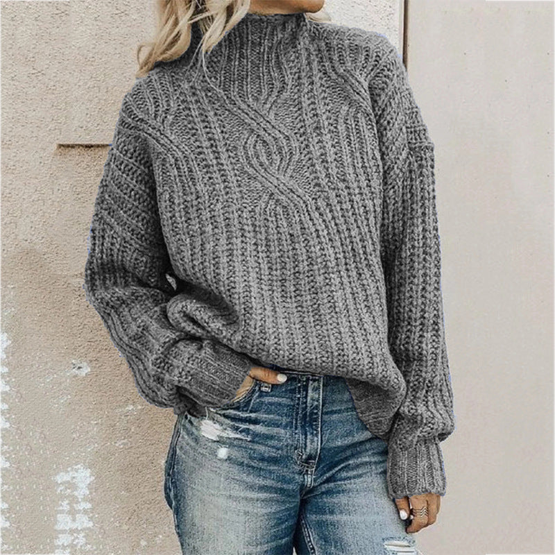 Yvonne | Dames hoge kraag gedraaide gebreide trui-Blazers & Vesten-Calora-Grijs-S-Calora