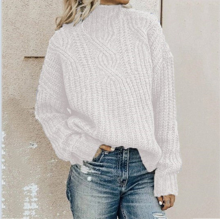 Yvonne | Dames hoge kraag gedraaide gebreide trui-Blazers & Vesten-Calora-Groen-S-Calora