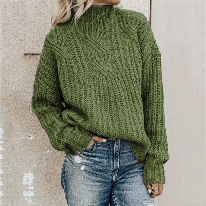 Yvonne | Dames hoge kraag gedraaide gebreide trui-Blazers & Vesten-Calora-Groen-S-Calora