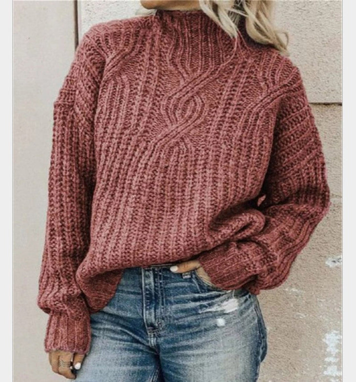 Yvonne | Dames hoge kraag gedraaide gebreide trui-Blazers & Vesten-Calora-Rood-S-Calora