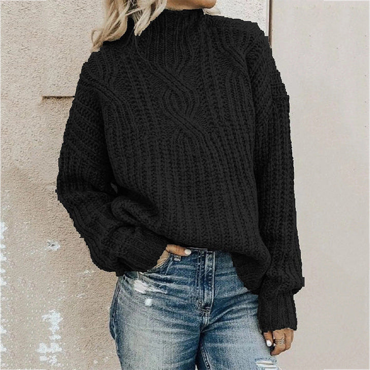 Yvonne | Dames hoge kraag gedraaide gebreide trui-Blazers & Vesten-Calora-Zwart-S-Calora