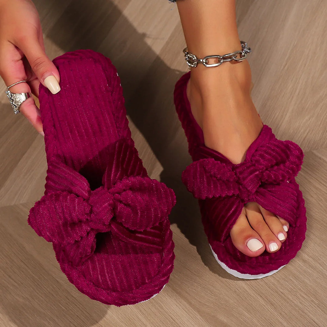 Zachte Corduroy Slippers met Strik voor Thuiscomfort-Slippers-Calora-Grijs-36-37-Calora