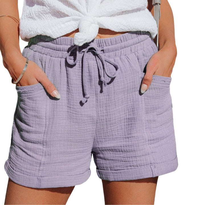 Zachte Katoenen Zomer Short Dames – Gekreukeld effect met Trekkoord-Korte Broeken-Calora-Groen-S-Calora