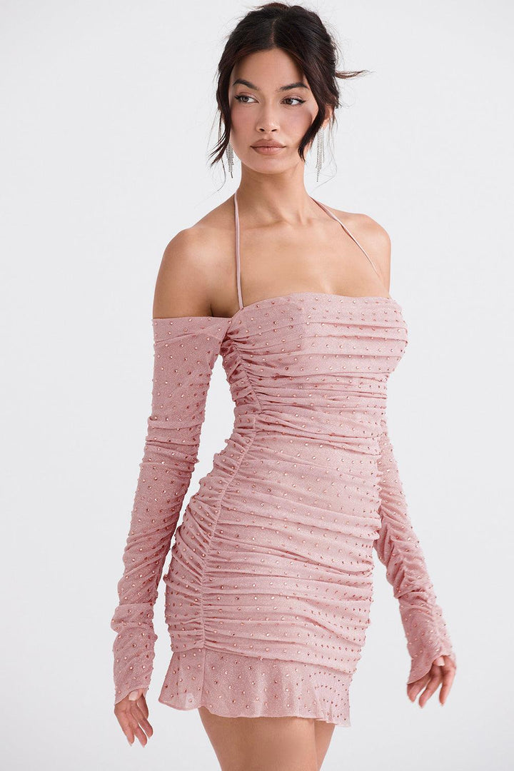Zachtroze Gekristalliseerde Elegante Maxi Jurk-Feest Jurken-Calora-XS-Calora