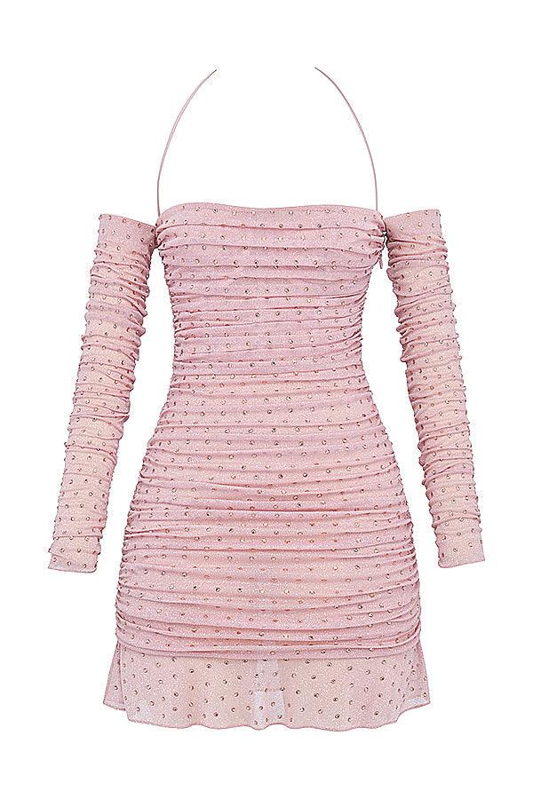 Zachtroze Gekristalliseerde Elegante Maxi Jurk-Feest Jurken-Calora-XS-Calora