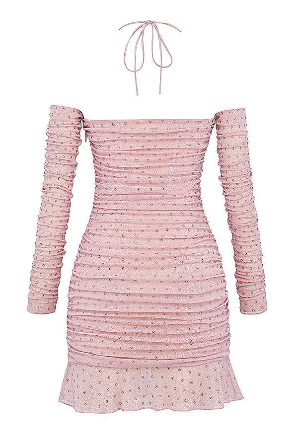 Zachtroze Gekristalliseerde Elegante Maxi Jurk-Feest Jurken-Calora-XS-Calora