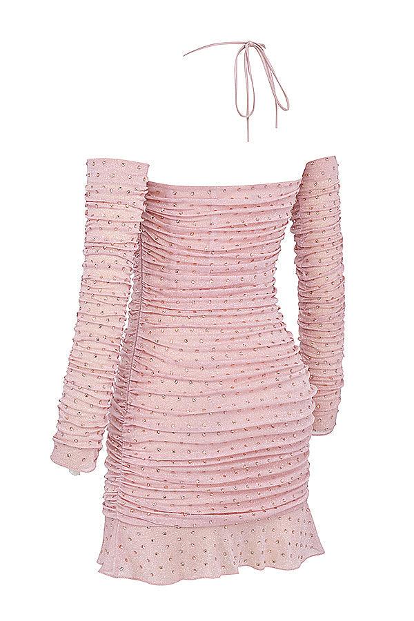 Zachtroze Gekristalliseerde Elegante Maxi Jurk-Feest Jurken-Calora-XS-Calora