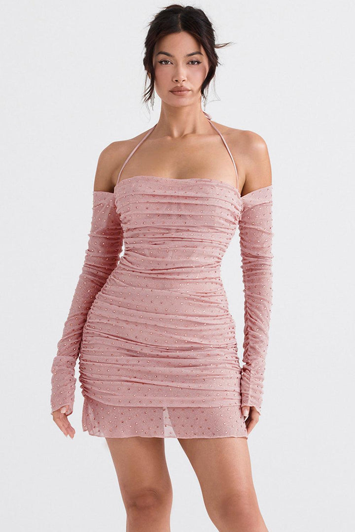 Zachtroze Gekristalliseerde Elegante Maxi Jurk-Feest Jurken-Calora-XS-Calora
