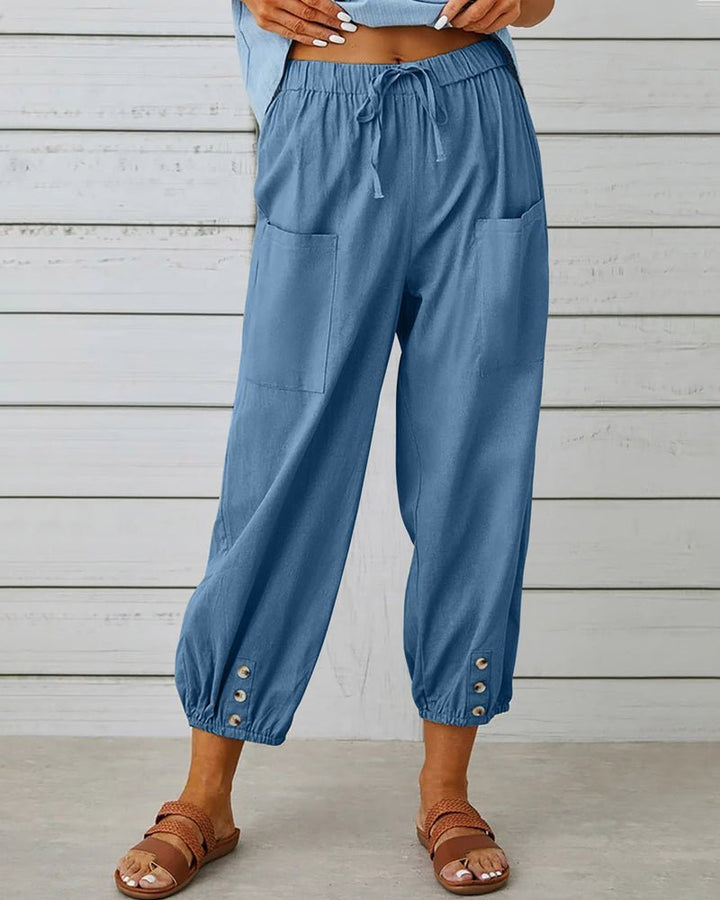 Zafina | Hoge Taille Broek-Pantalons-Calora-Blauw-S-Calora