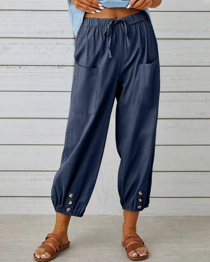 Zafina | Hoge Taille Broek-Pantalons-Calora-Marine Blauw-S-Calora