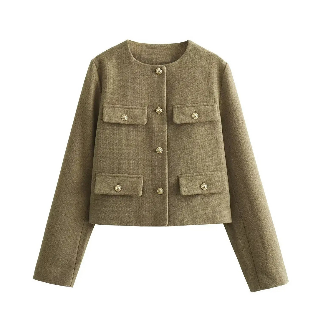 Zaina | Chique Jas met knopen-Zomer Jassen-Calora-Donkerbruin-XS-Calora