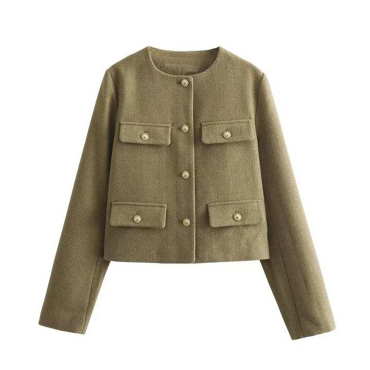 Zaina | Chique Jas met knopen-Zomer Jassen-Calora-Donkerbruin-XS-Calora
