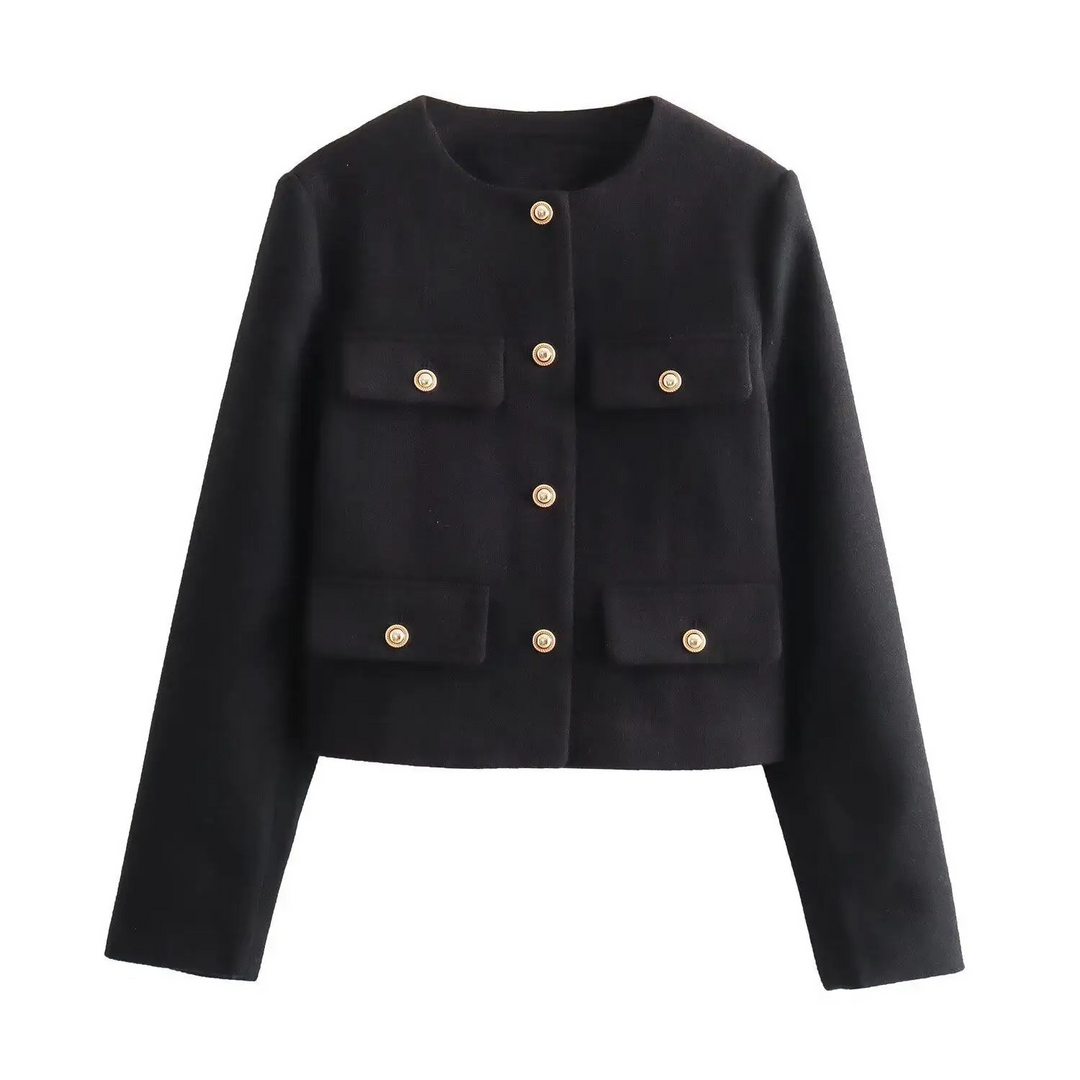 Zaina | Chique Jas met knopen-Zomer Jassen-Calora-Zwart-XS-Calora