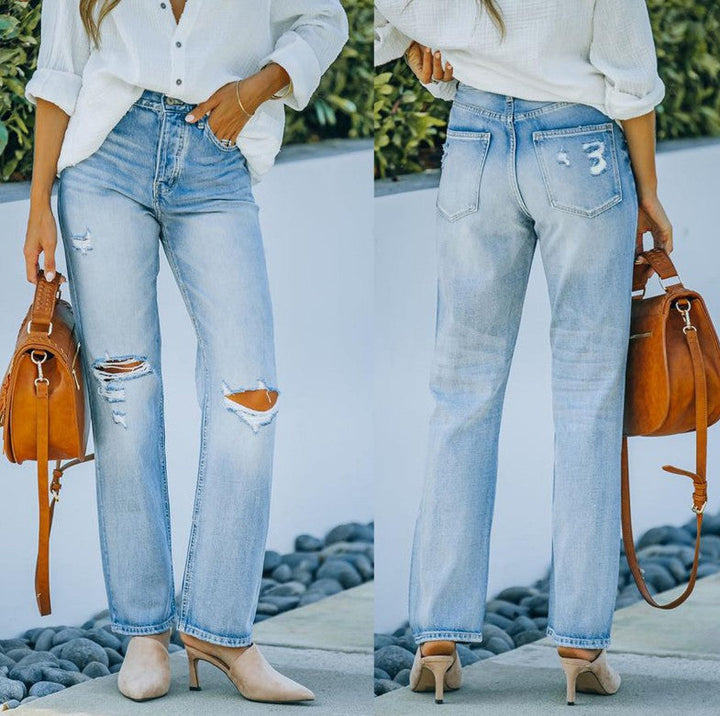 Zamira | Blauwe hoge taille rechte Spijkerbroek-Pantalons-Calora-S-Calora