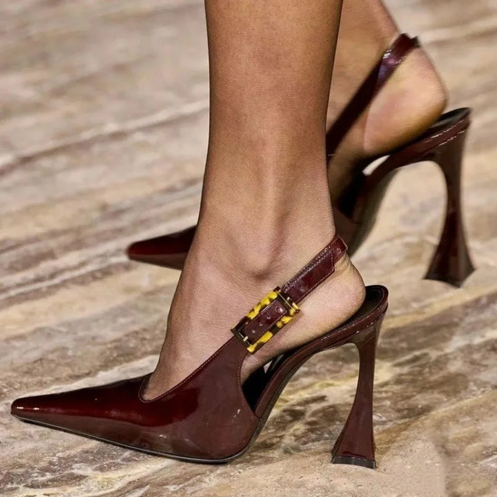 Zarielle | Sexy en stijlvolle leren edgy hoge hakken-Hakken-Calora-Wijn rood-35-Calora