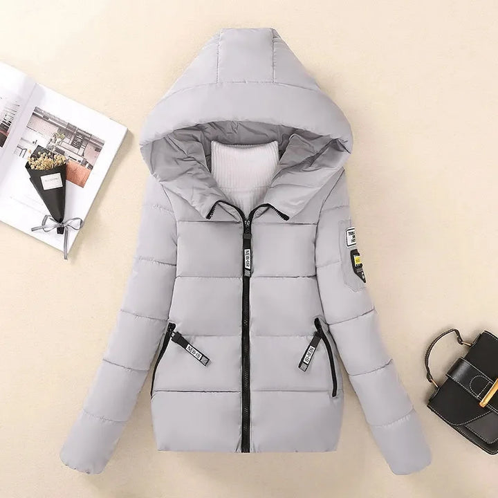 Zarina | Winterparka met capuchon voor dames, warme gewatteerde jas-Zomer Jassen-Calora-Grijs-S-Calora