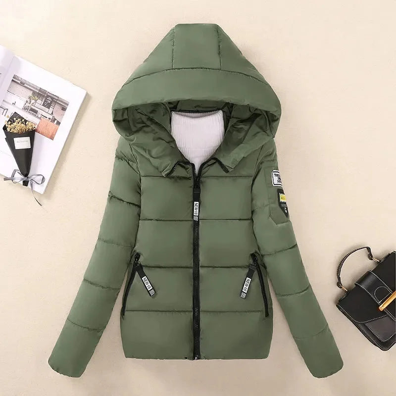 Zarina | Winterparka met capuchon voor dames, warme gewatteerde jas-Zomer Jassen-Calora-Legergroen-S-Calora