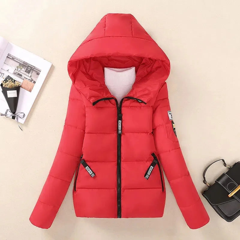 Zarina | Winterparka met capuchon voor dames, warme gewatteerde jas-Zomer Jassen-Calora-Rood-S-Calora