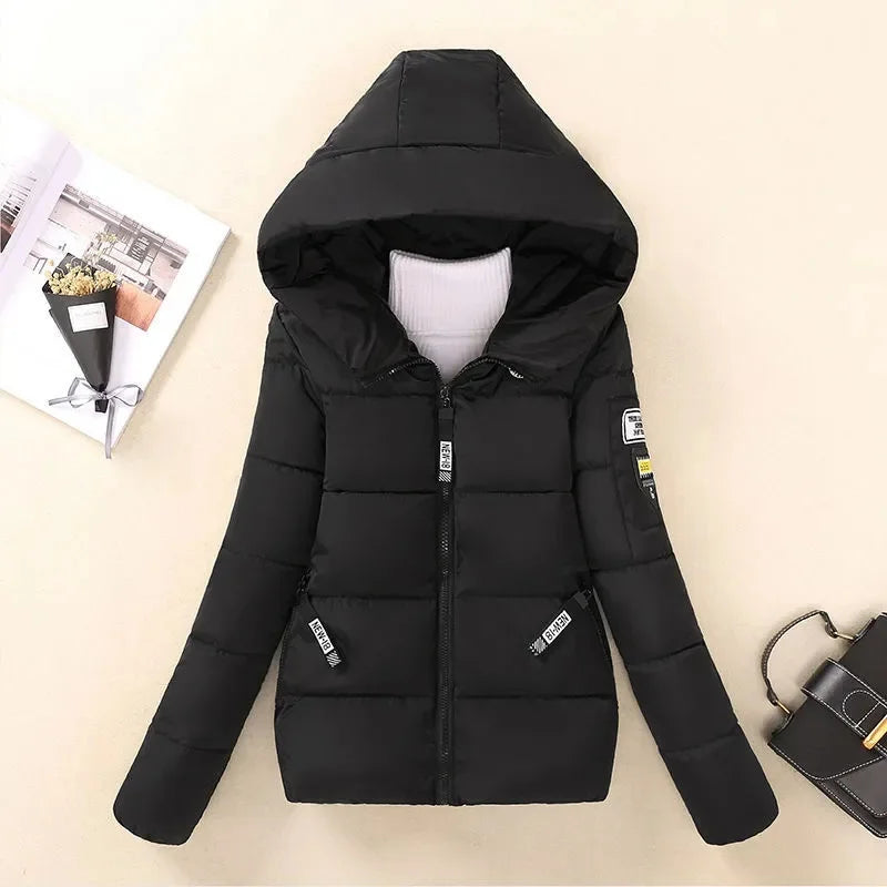 Zarina | Winterparka met capuchon voor dames, warme gewatteerde jas-Zomer Jassen-Calora-Zwart-S-Calora