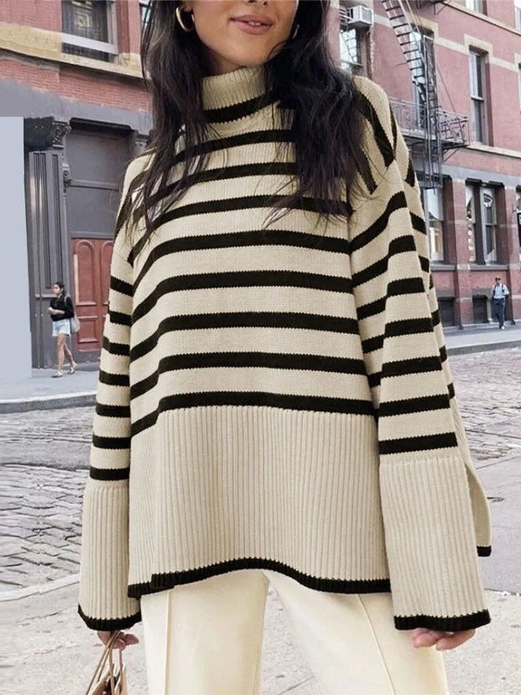 Zebra | Stijlvolle Gestreepte Trui-Shirts & Topjes-Calora-Beige-S-Calora