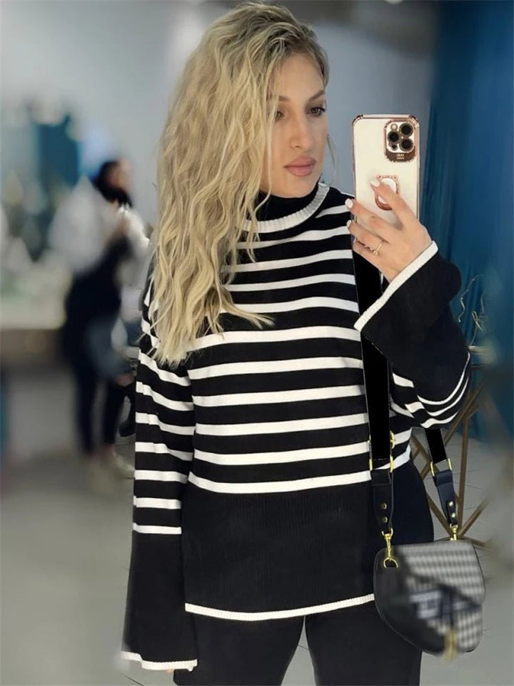 Zebra | Stijlvolle Gestreepte Trui-Shirts & Topjes-Calora-Zwart-S-Calora