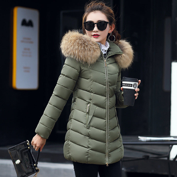 Zelara | Dames winterjas met slanke pasvorm en bontkraag-Zomer Jassen-Calora-Legergroen-M-Calora
