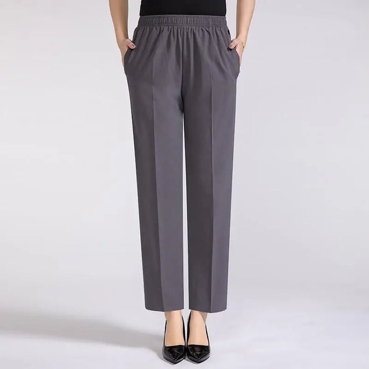 Zoé | Nette Dames Stretch Broek met Hoge Taille-Pantalons-Calora-Donker Grijs-M-Calora