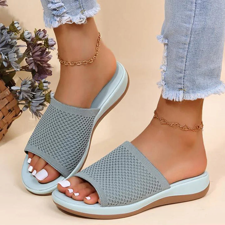 Zomer Slippers voor Dames met Zachte Mesh Bovenkant en Plat Design-Sandalen-Calora-Groen-38-Calora