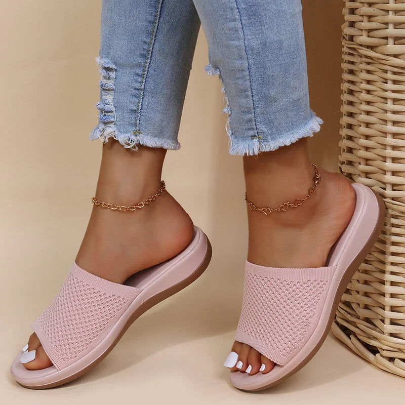 Zomer Slippers voor Dames met Zachte Mesh Bovenkant en Plat Design-Sandalen-Calora-Roze-43-Calora