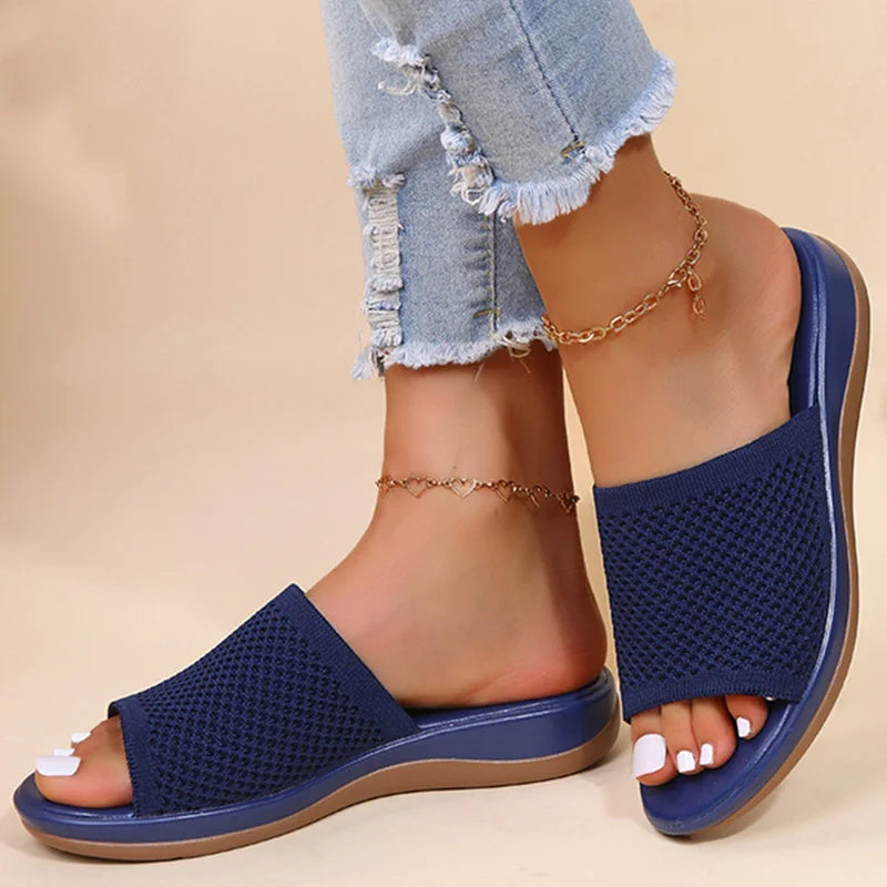 Zomer Slippers voor Dames met Zachte Mesh Bovenkant en Plat Design-Sandalen-Calora-Roze-43-Calora