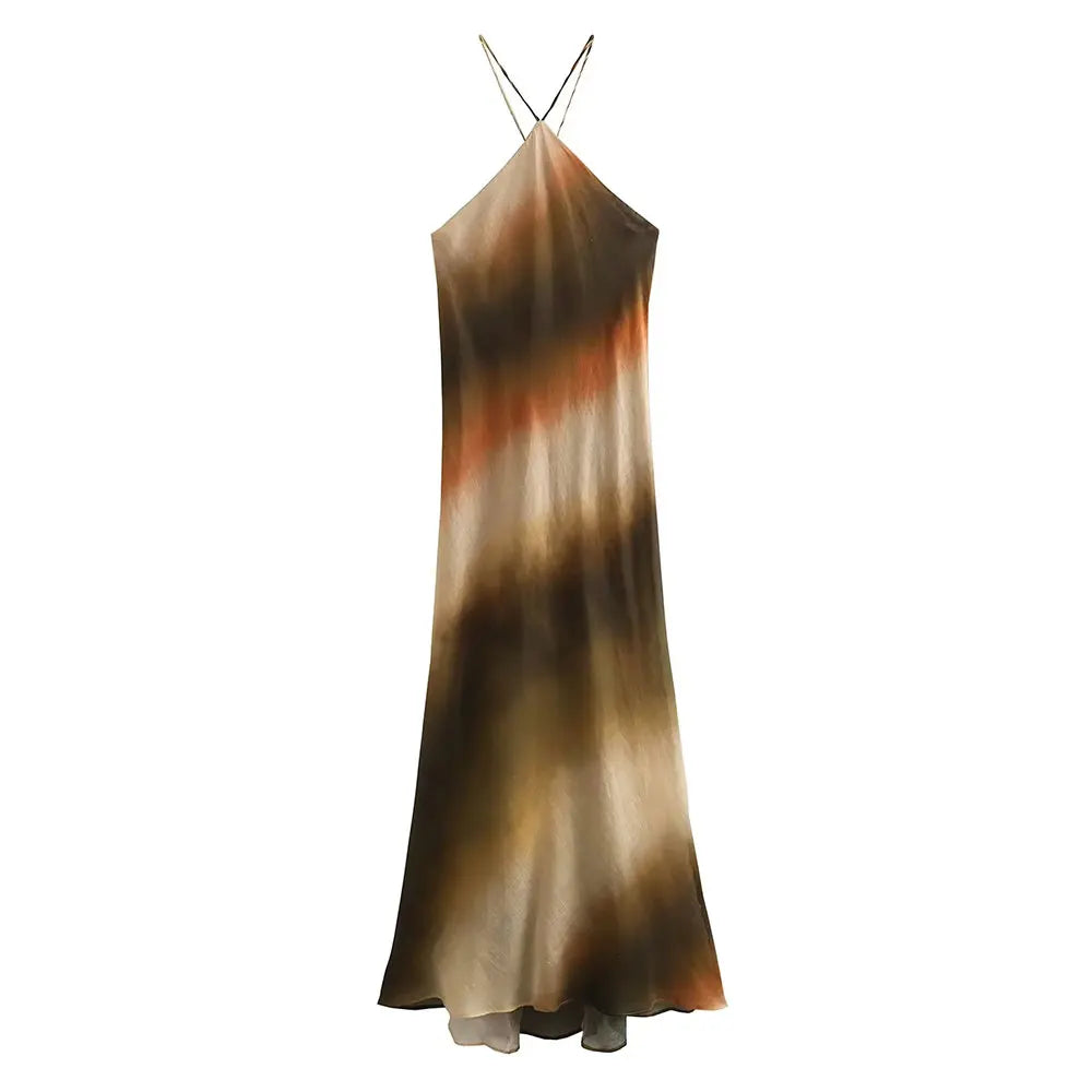 Zomerjurk Tie Dye Midi Met Visstaart Hoge Taille Mouwloos-Zomer Jurken-Calora-Print 1-XS-Calora