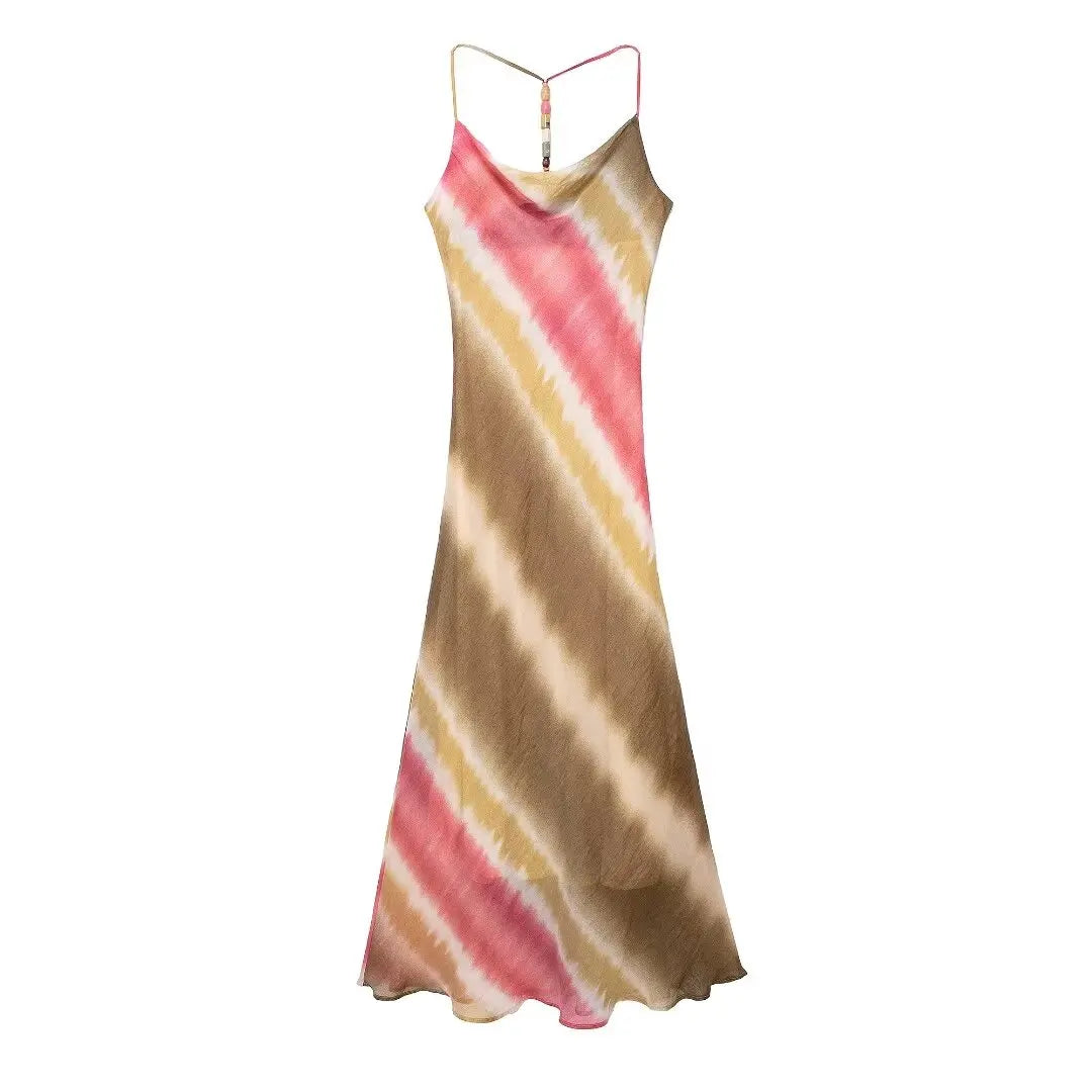 Zomerjurk Tie Dye Midi Met Visstaart Hoge Taille Mouwloos-Zomer Jurken-Calora-Print 2-S-Calora