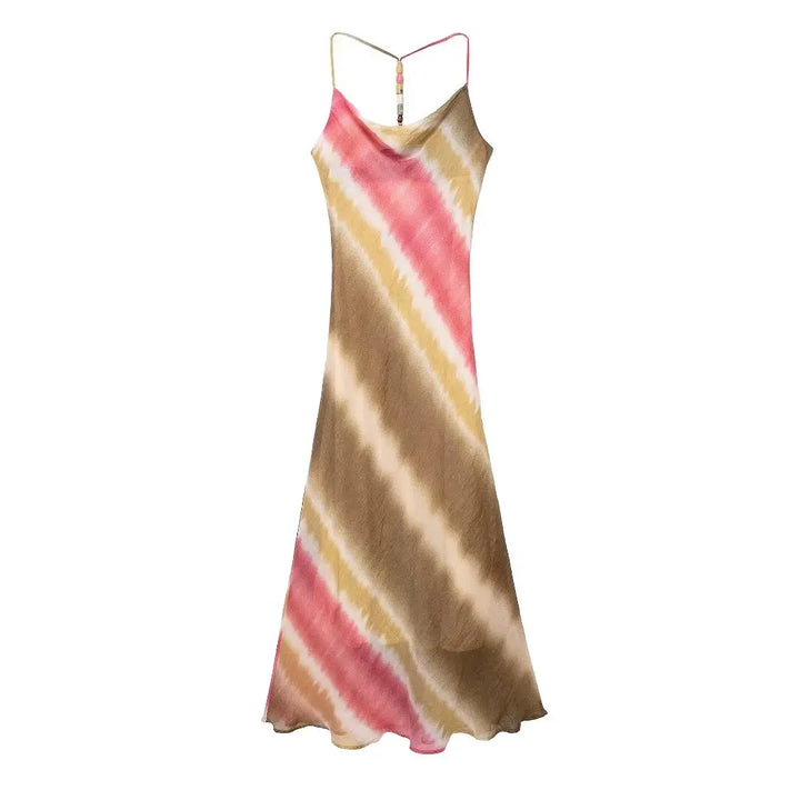 Zomerjurk Tie Dye Midi Met Visstaart Hoge Taille Mouwloos-Zomer Jurken-Calora-Print 2-S-Calora