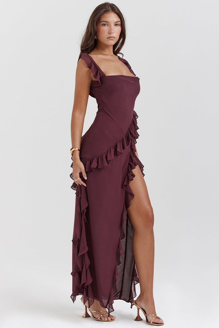 Zomerse Comfortabele Jurk Met Chic Silhouet En Elegant-Zomer Jurken-Calora-Bruin-4 - 6 (XS)-Calora